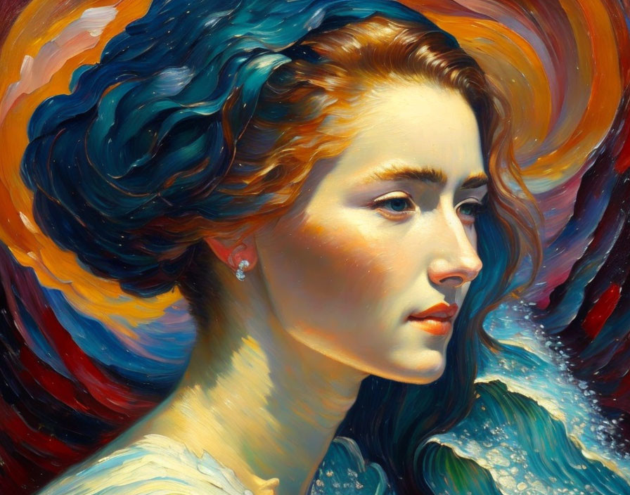 Colorful swirling hues in portrait evoke motion and emotion