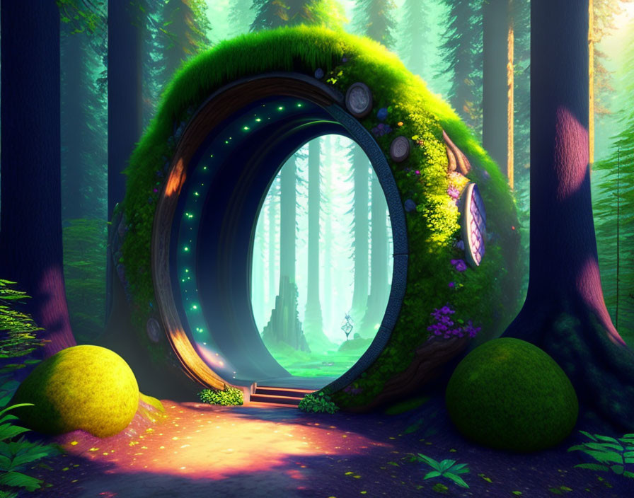 Moss-Covered Portal in Enchanting Forest Scene