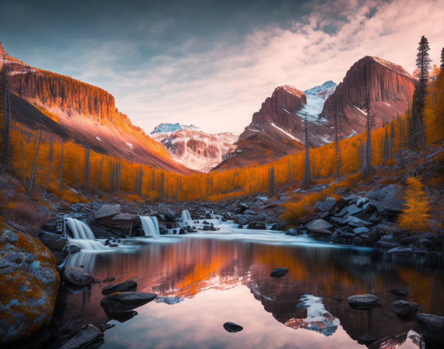 Tranquil Autumn River Scene with Reflecting Mountains