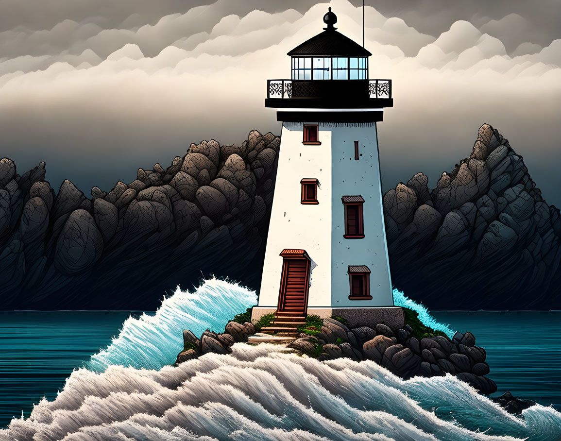 Stormy sky lighthouse digital illustration