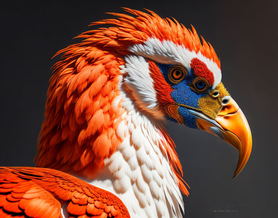 Colorful Digital Artwork: Eagle with Intricate Feather Patterns in Orange, White, Blue, and