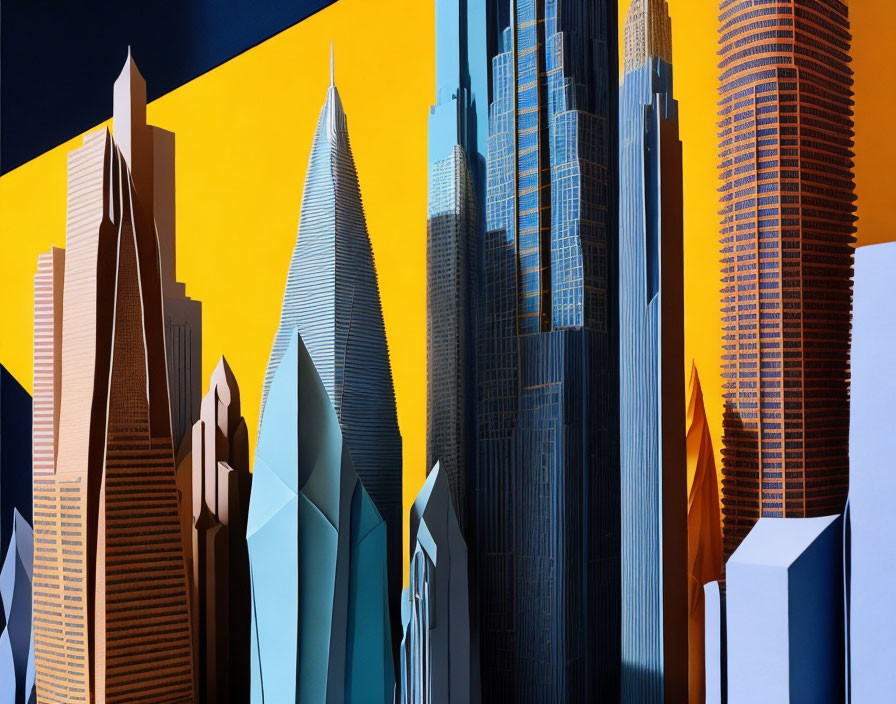 Colorful 3D Paper Art Cityscape with Geometric Skyscrapers