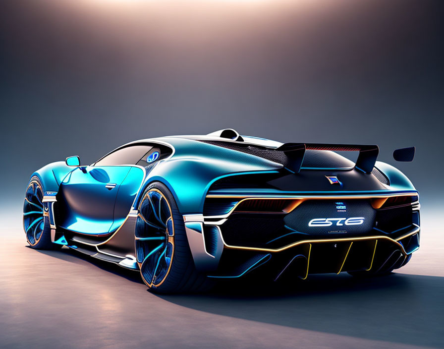 Futuristic blue sports car with glowing accents and sleek design