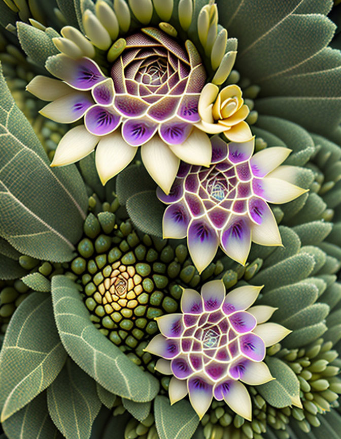 Intricate Succulent Plants Digital Artwork