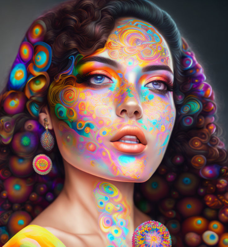 Colorful Psychedelic Patterns Adorn Woman's Portrait