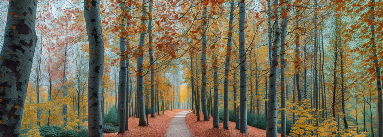 Tranquil Autumn Forest Path with Vibrant Fall Colors