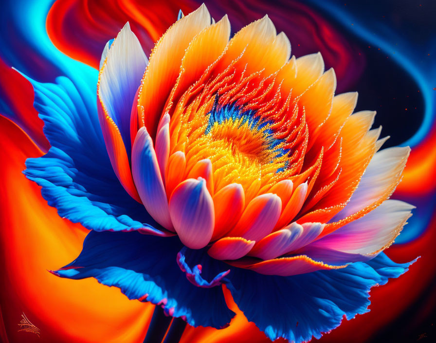 Colorful Lotus Flower Digital Art with Blue and Orange Hues