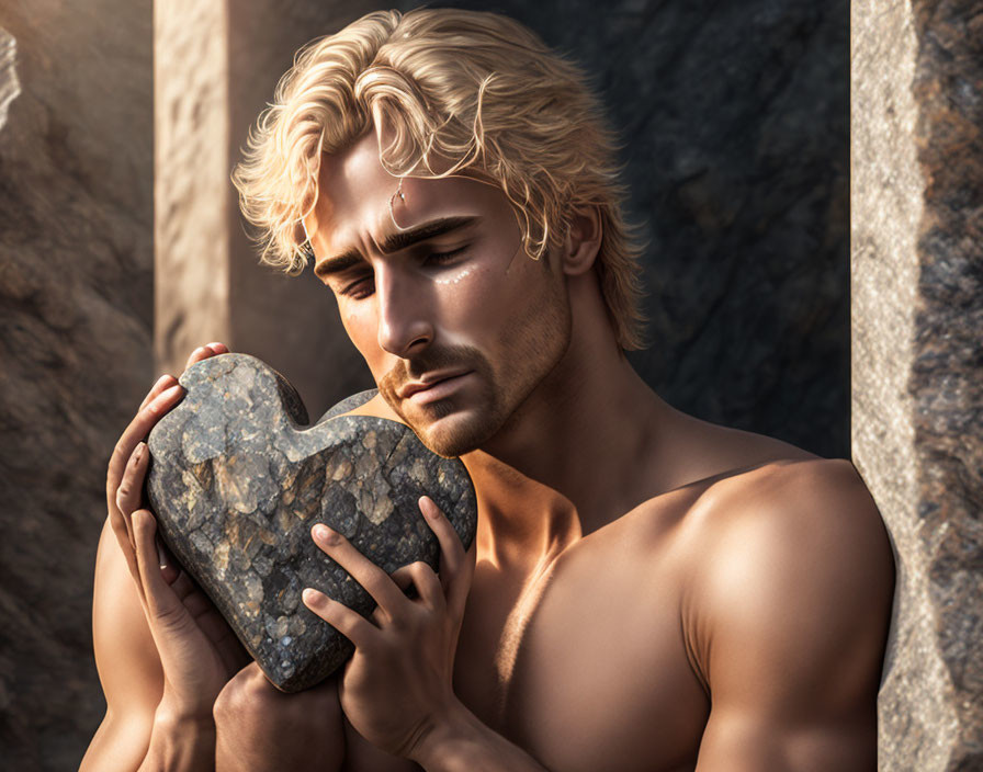 Blonde-Haired Male Character Holding Heart-Shaped Stone