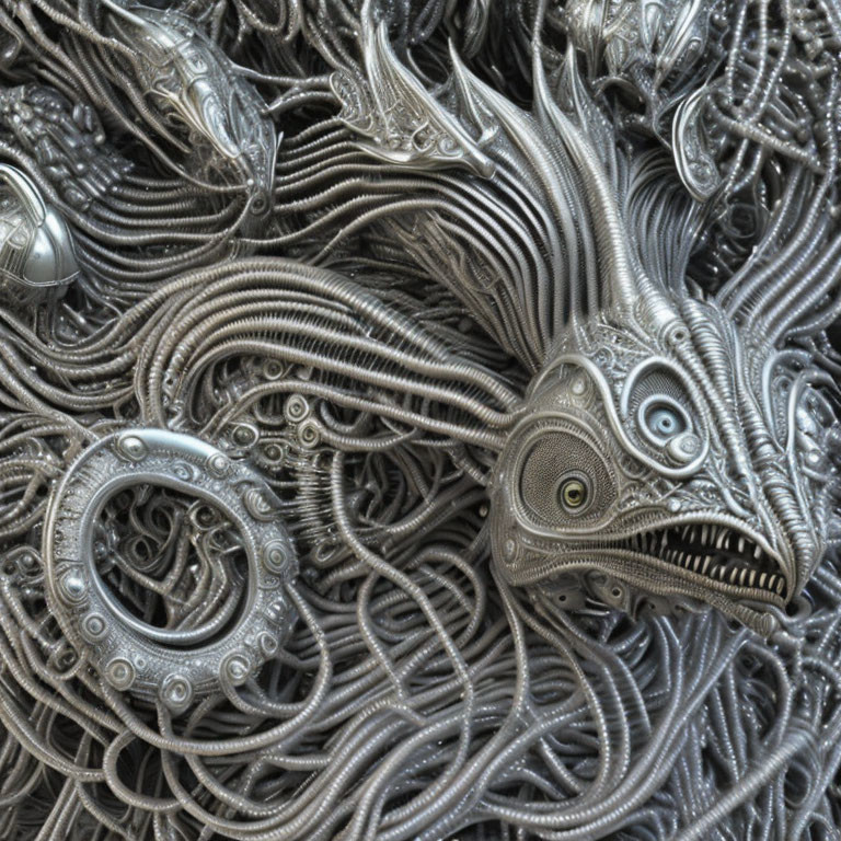 Detailed Dragon Metal Sculpture with Ornate Features