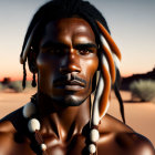 Man with Beaded Dreadlocks in Desert Sunset Portrait