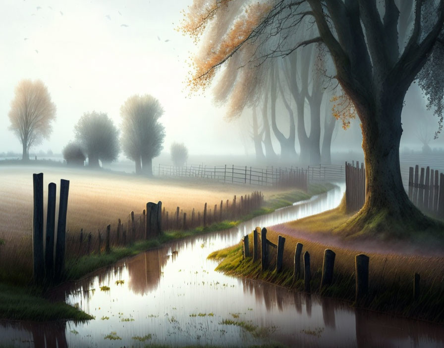 Misty morning countryside