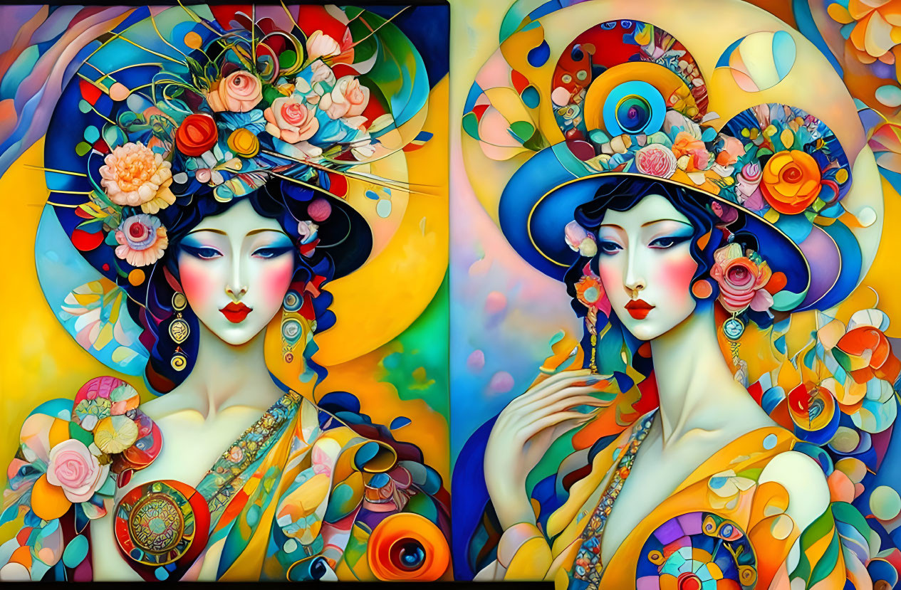 Colorful Stylized Portraits of Women with Floral Motifs