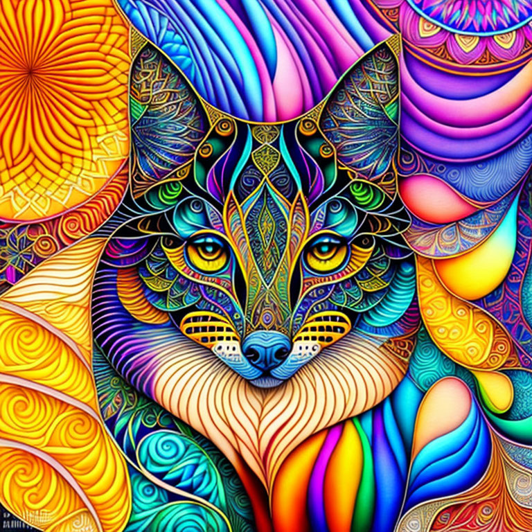 Colorful Psychedelic Fox Art with intricate patterns and vibrant colors