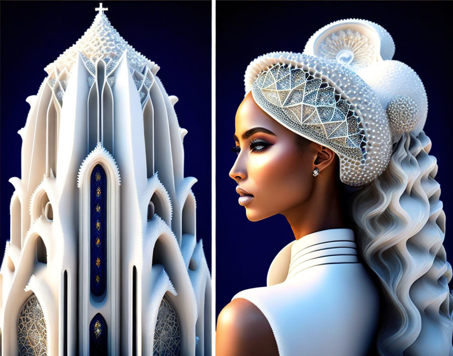 Hairstyle in the form of a white cathedral Gaudi 