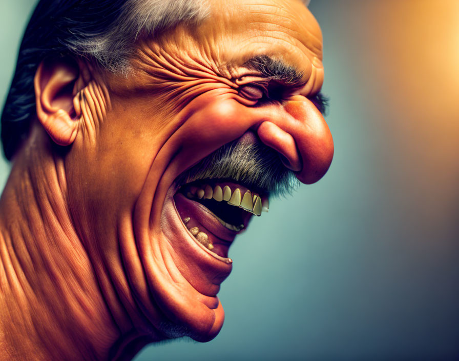 Detailed Caricature of a Man Laughing Heartily