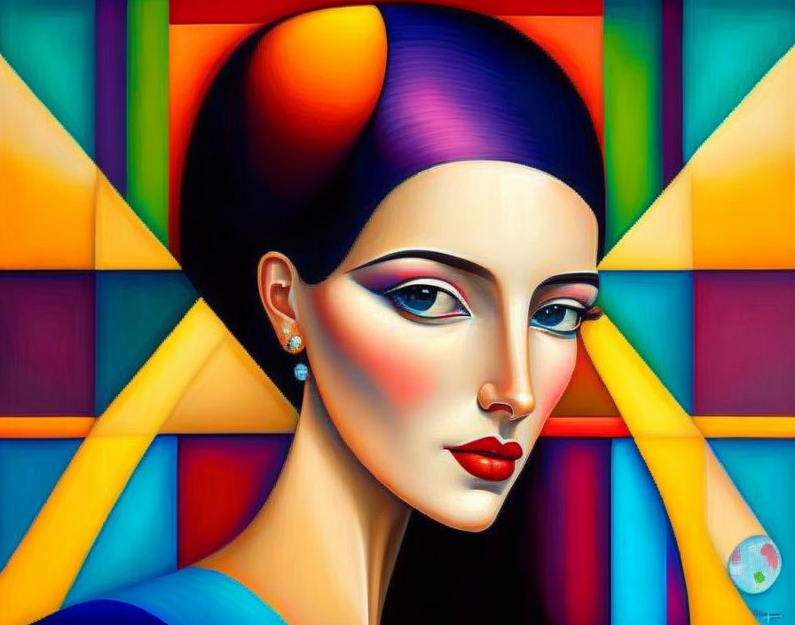Colorful Geometric Patterns in Modern Art Portrait