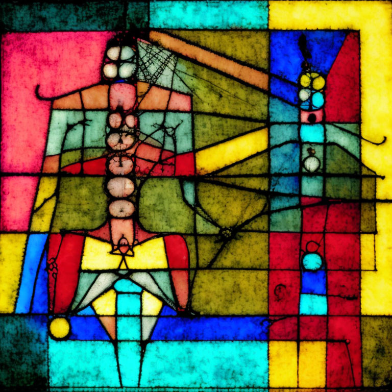 Colorful geometric shapes in abstract stained-glass style