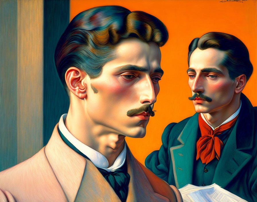 Colorful 19th-Century Mustached Man Portrait Illustration