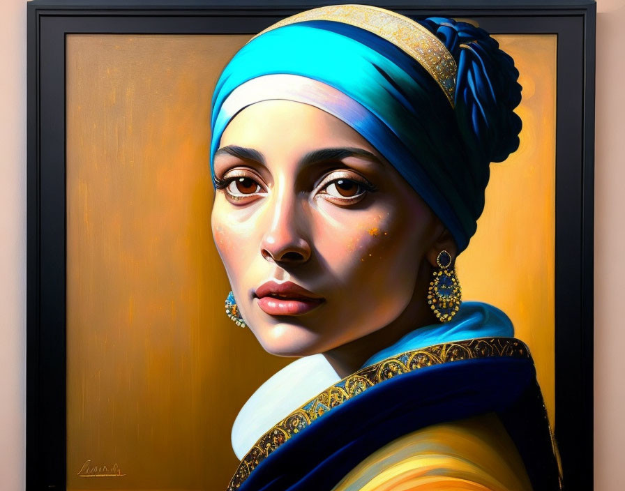 Portrait of Woman with Turban and Earrings in Warm Tones