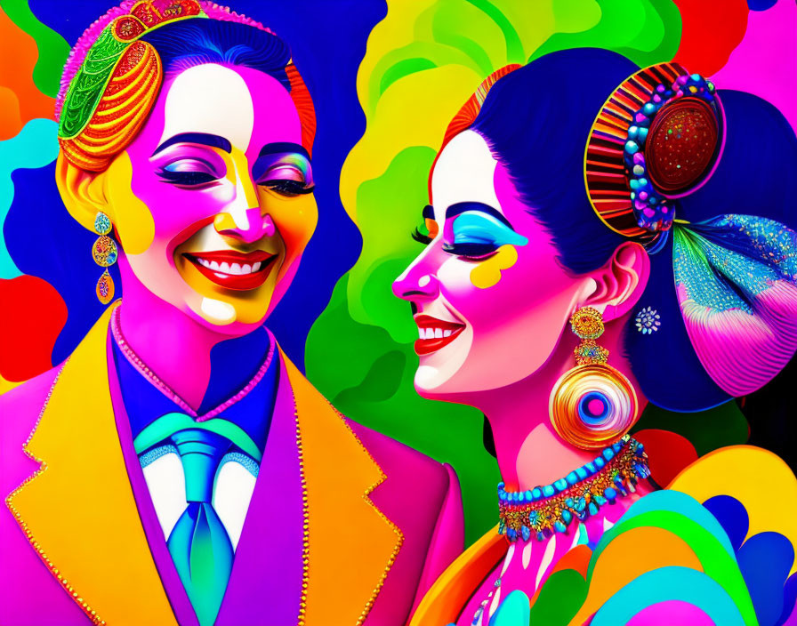 Colorful digital art: Two stylized figures in vibrant interaction
