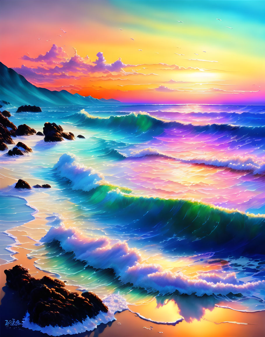 Scenic Beach Sunset with Purple and Orange Hues