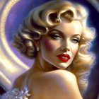 Colorful digital painting of smiling woman with blonde hair and red lipstick