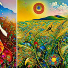 Colorful Artwork: Female Figure in Whimsical Landscape