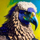 Vibrant bird digital art with blue face and golden beak