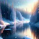 Snowy River Landscape with Pastel Sky and Trees