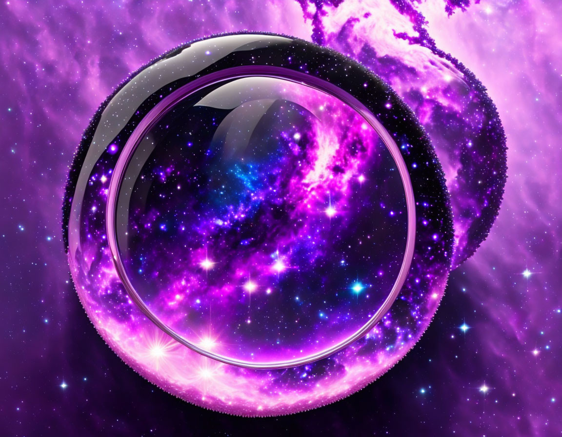 Vivid Cosmic Scene with Ringed Sphere and Purple Nebulae