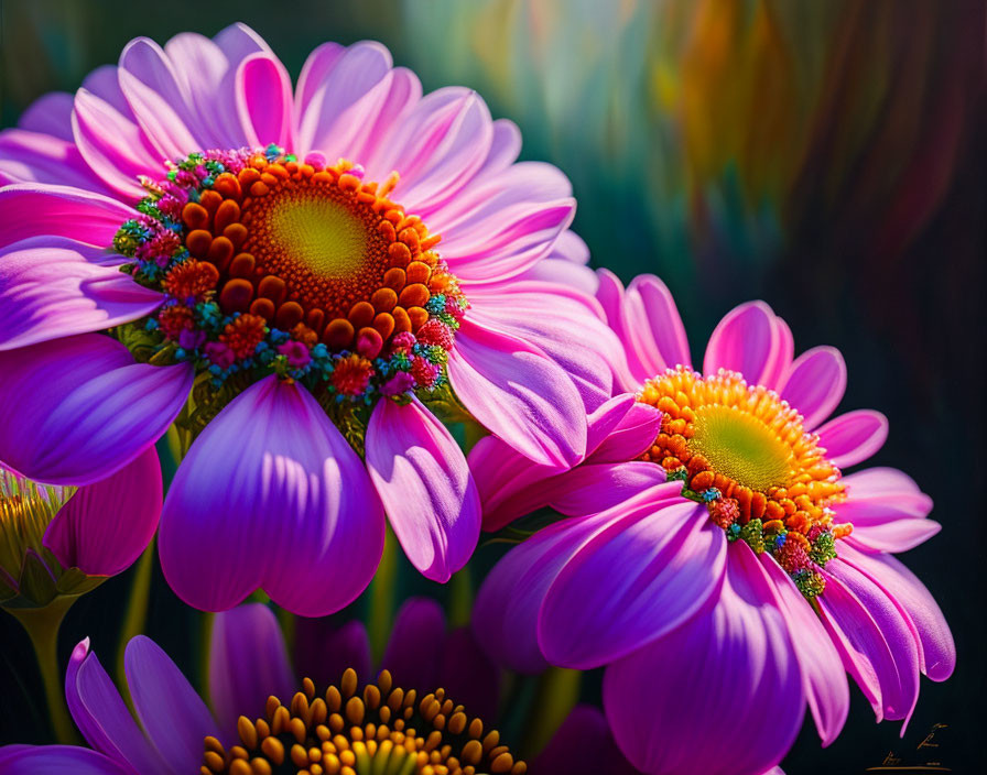 Vibrant Purple Flowers with Orange Centers on Softly Blurred Background