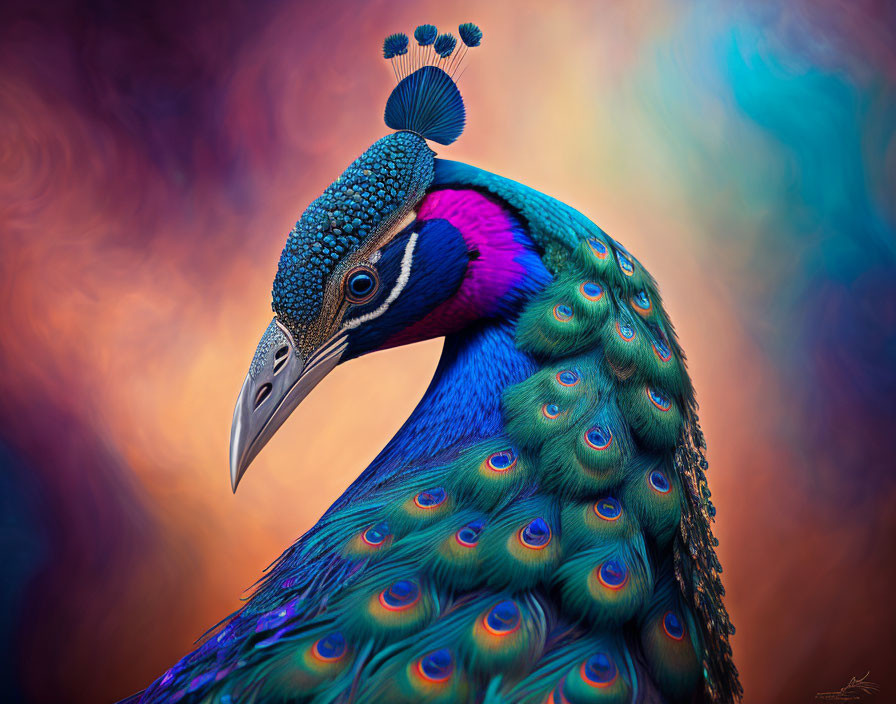 Colorful Peacock Portrait with Rich Blue and Green Plumage