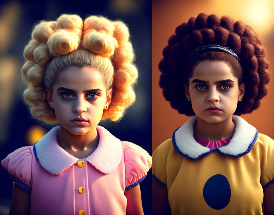 Colorful Vintage Clothing Girl Portraits with Bread-like Hair