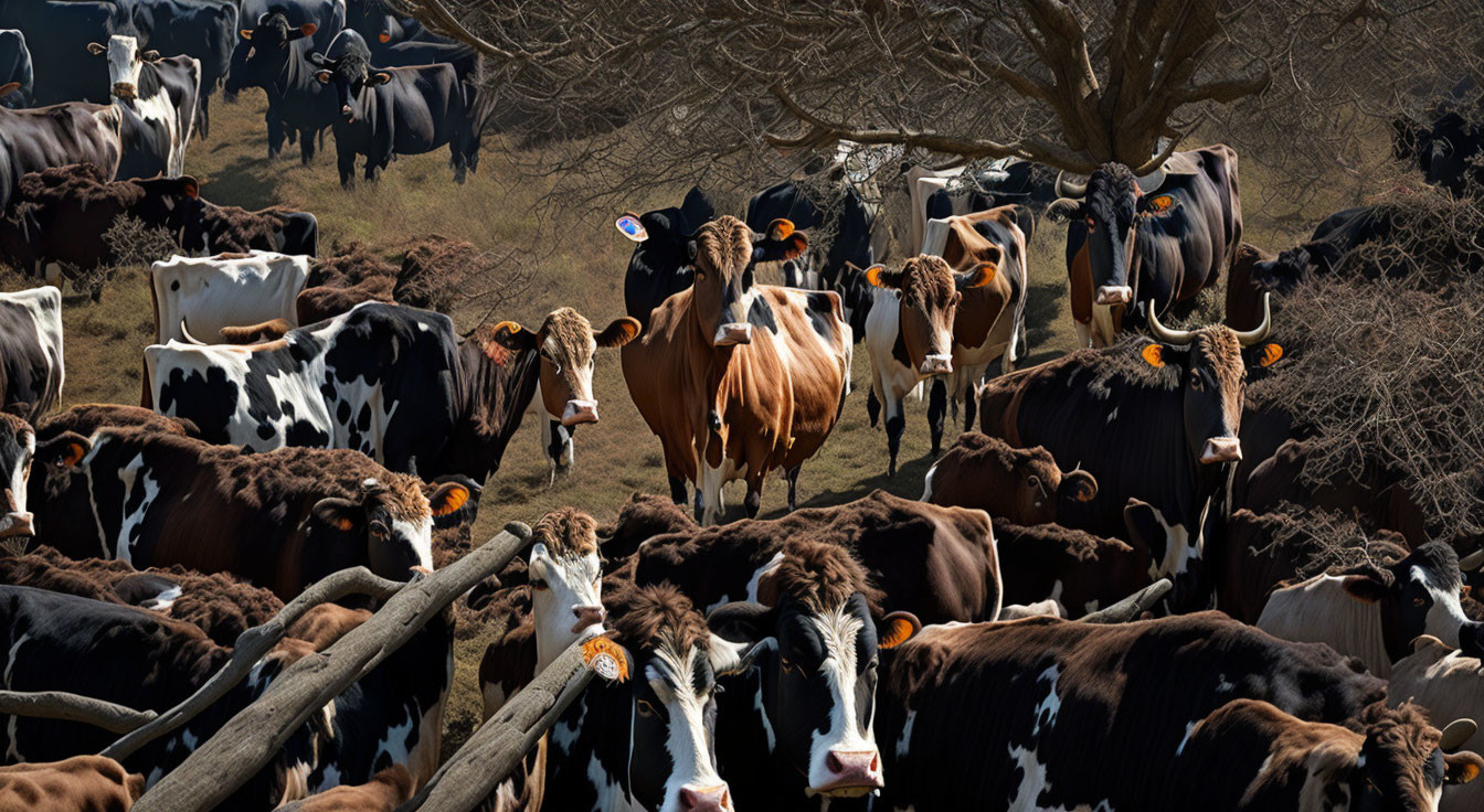 Various Coat Patterns of Grazing Cattle in Field