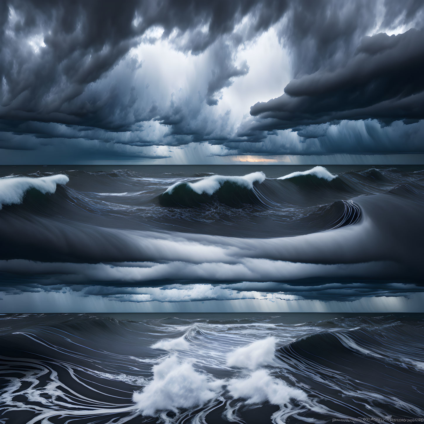 Stormy Seascape: Dark Clouds, Turbulent Waves, Swirling Patterns