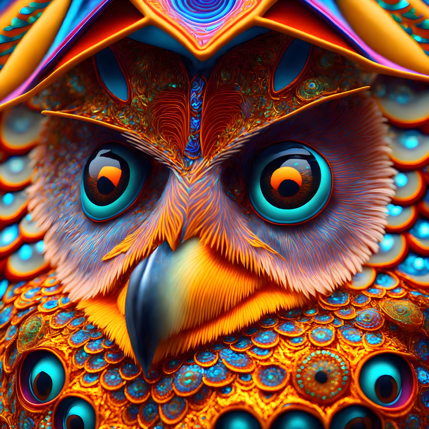 Colorful Owl Artwork with Detailed Patterns and Mesmerizing Eyes