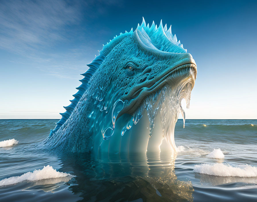 Giant Blue Sea Creature Emerges from Ocean Waters