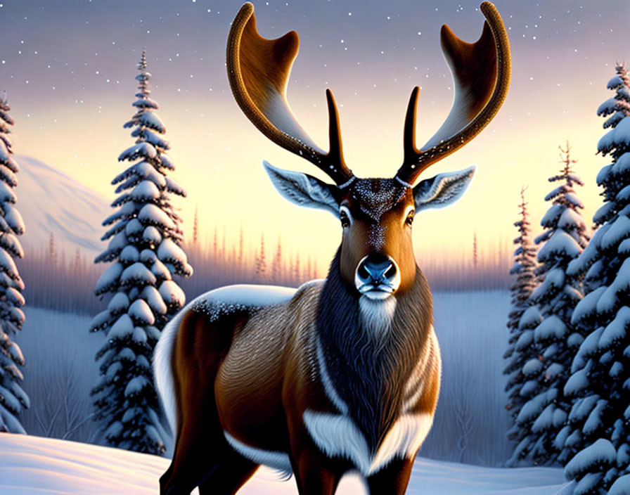 Majestic reindeer digital art in snowy landscape