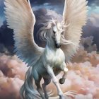 Majestic white winged horse in celestial setting