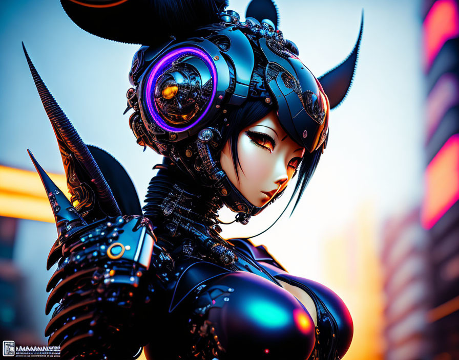 Detailed Female Anime-Style Figure with Cybernetic Enhancements and Futuristic Armor