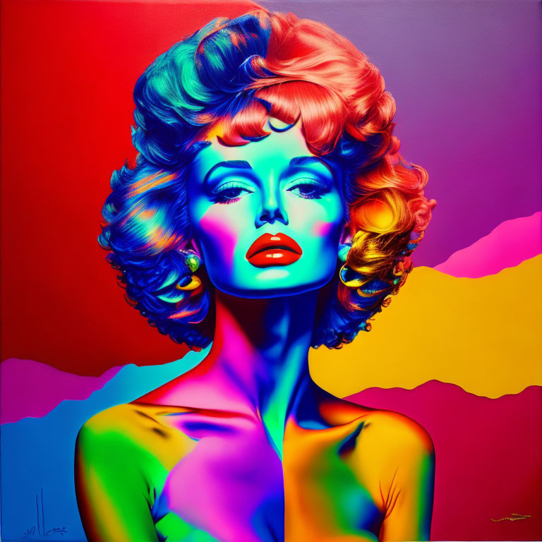 Colorful Portrait of Woman with Retro Hairstyle & Bold Makeup