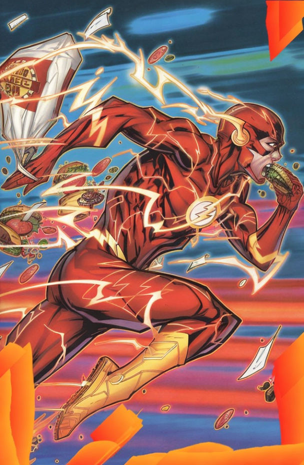 Comic Book Illustration: Flash Running with Hamburger