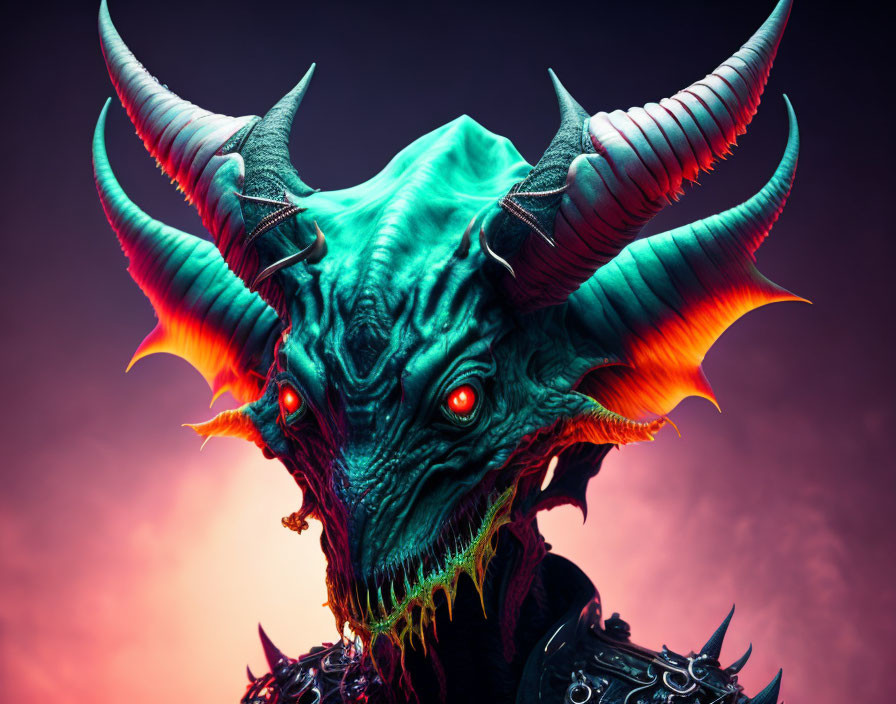 Dragon-like Creature with Glowing Eyes and Colorful Scheme on Moody Background