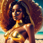 Golden-skinned woman with intricate jewelry in 3D digital art