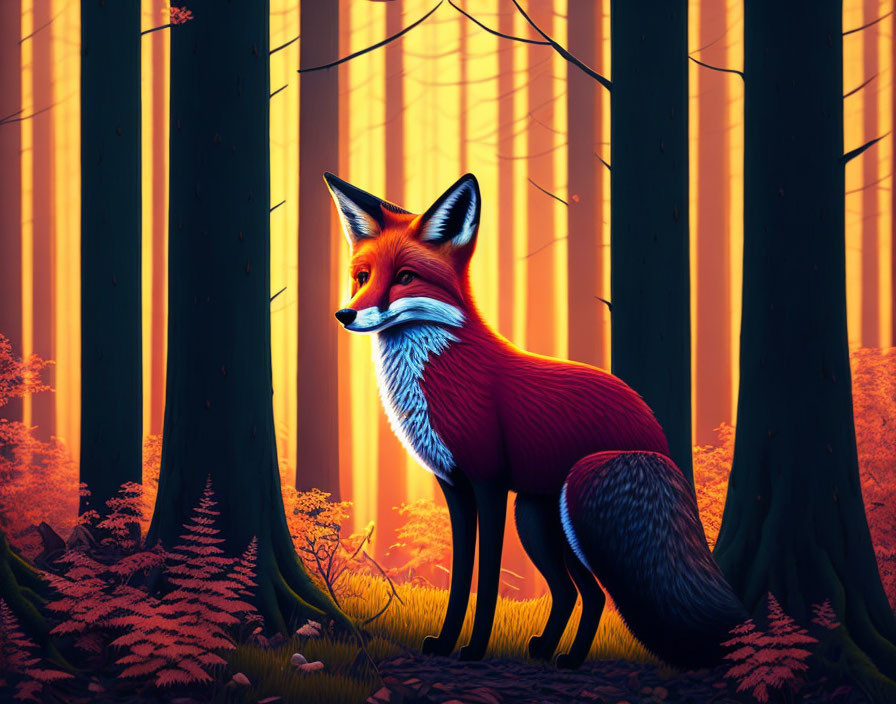 Red Fox in Enchanted Forest with Sunbeams