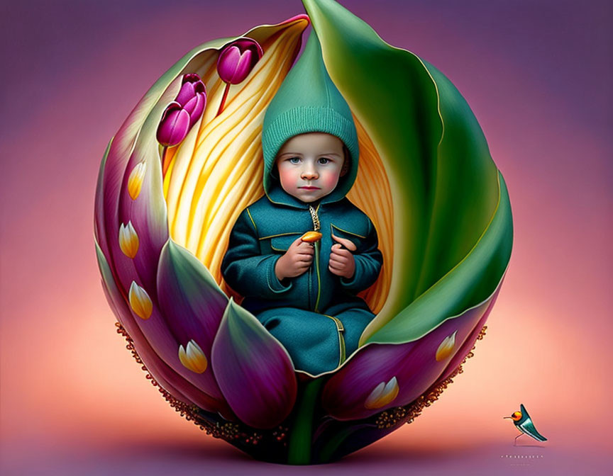 A small boy in a tulip