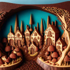 Detailed Chocolate Fantasy Village Illustration with Candy Houses