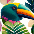 Vibrant Toucan Illustration Among Tropical Flora