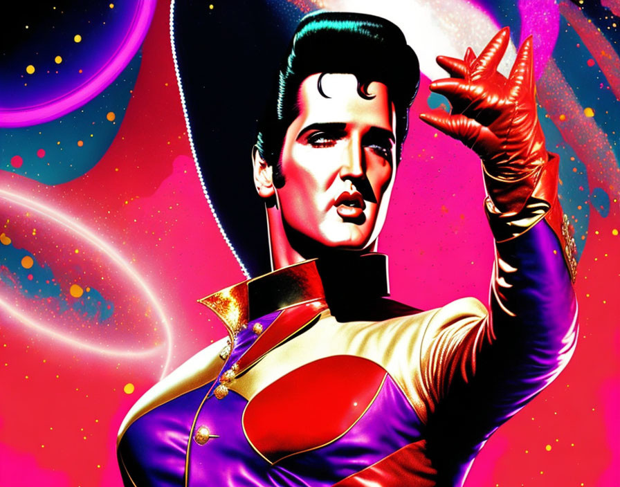 Colorful Futuristic Male Figure Artwork with Pompadour Hairstyle