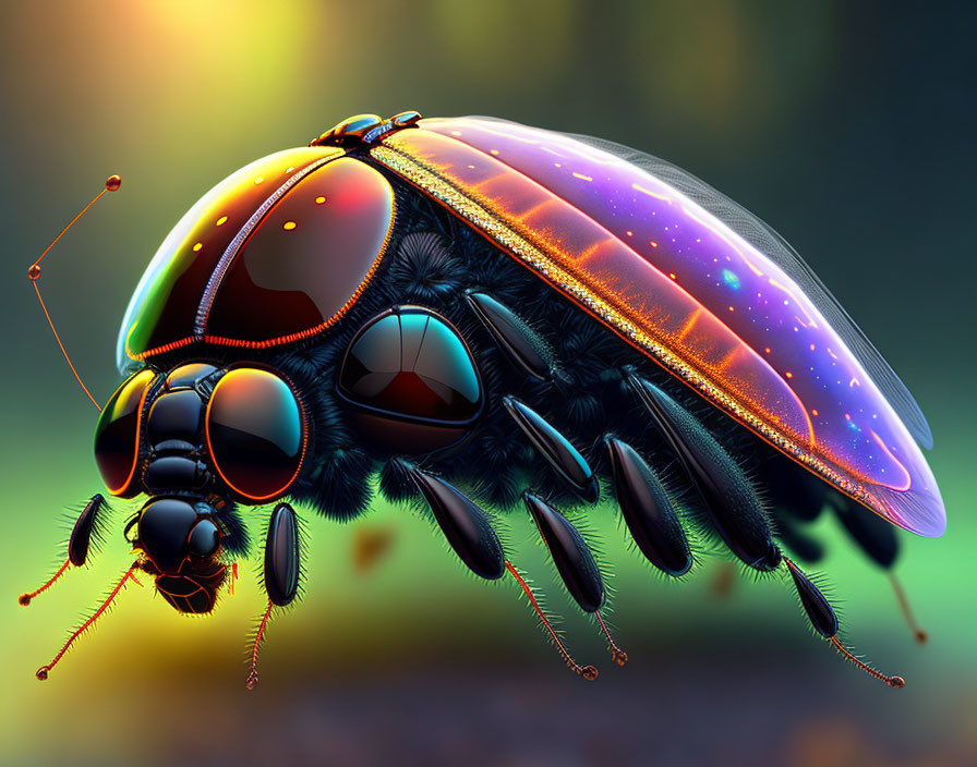 Colorful Ladybug Digital Illustration with Galaxy Shell